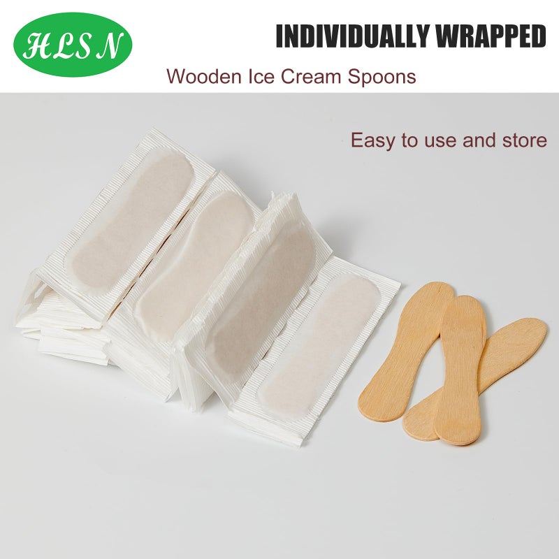 HLSN Wooden Ice Cream Spoons, 500PCS 3" Mini Disposable Cutlery, Tasting Sample Popsicle Sticks, Compostable Natural Birch, Individual Wrapped - Image 3